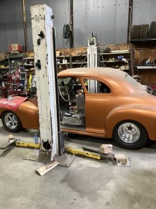 Barrys Custom Fab completed chassis orange top in place